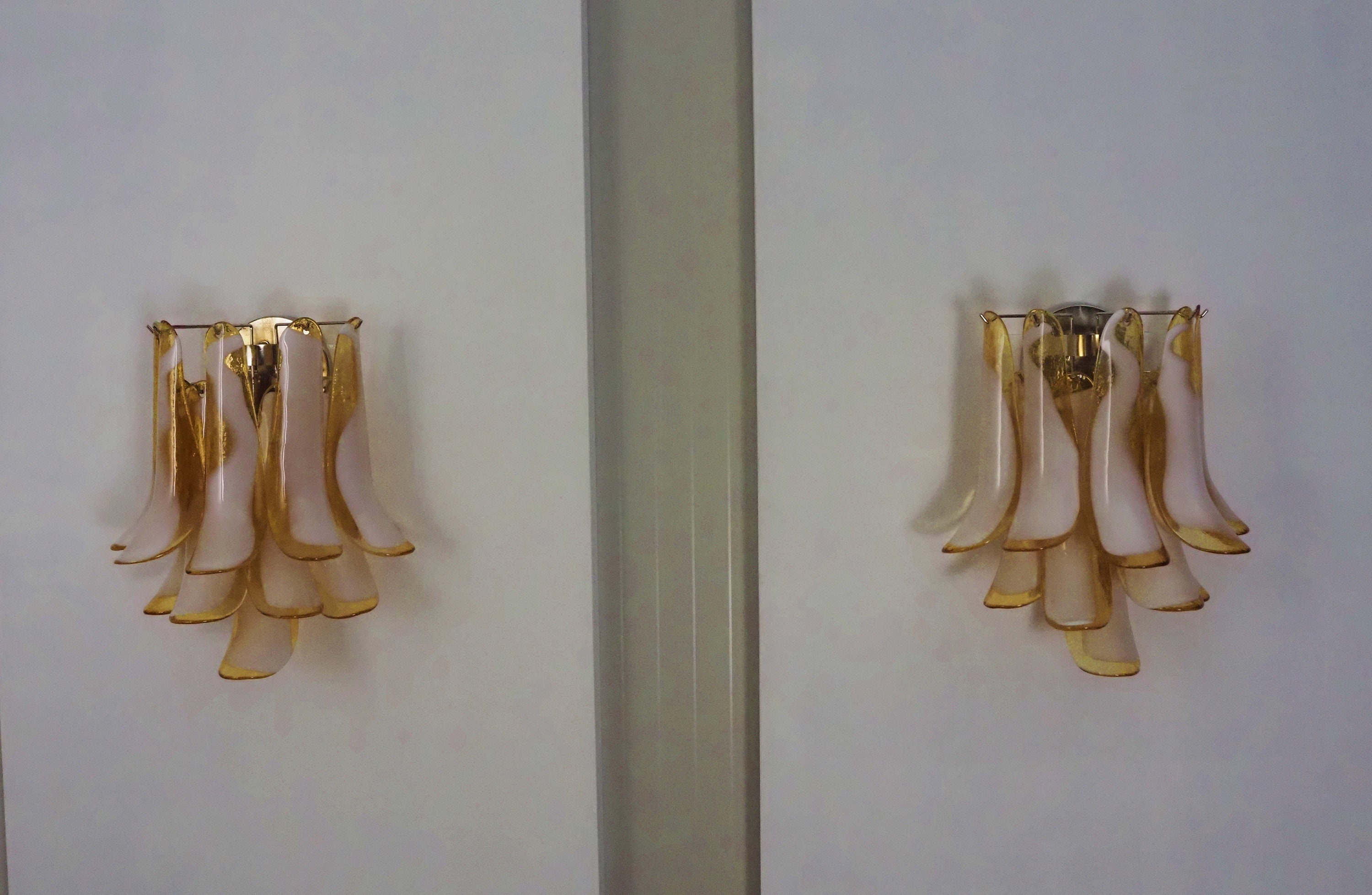 RESERVED: ONE Italian Murano wall lights - caramel lattimo glass petals