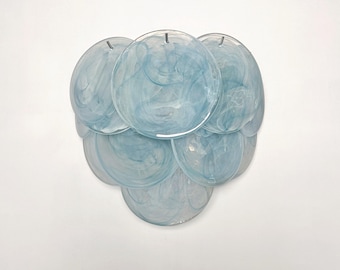 Pair of glass wall sconces - 10 iridescent alabaster blue discs