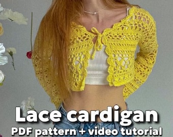 Cárdigan de encaje a crochet Patrón PDF + vídeo tutorial