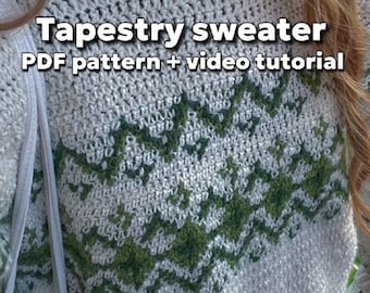 Modello PDF maglione Tapestry all'uncinetto + video tutorial