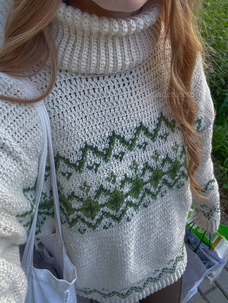 Crochet Tapestry Sweater PDF pattern video tutorial zdjęcie 2