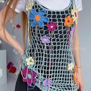 Crochet Mesh Dress with flowers PDF pattern video tutorial zdjęcie 4