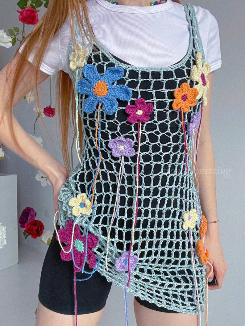 Crochet Mesh Dress with flowers PDF pattern video tutorial zdjęcie 4