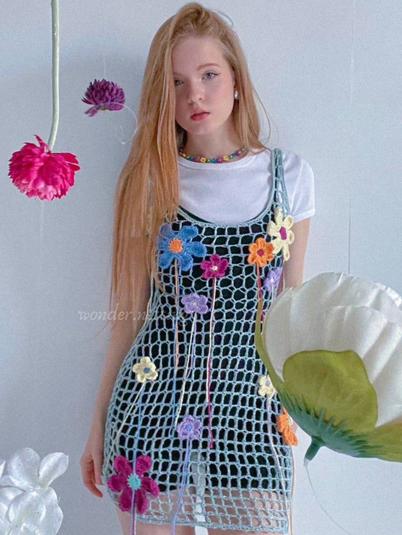 Crochet Mesh Dress with flowers PDF pattern video tutorial zdjęcie 2