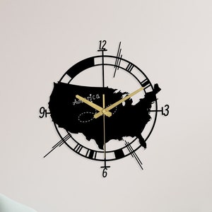 Reloj de pared de metal, reloj de mapa de América, reloj de pared de gran tamaño, reloj de pared único para sala de estar