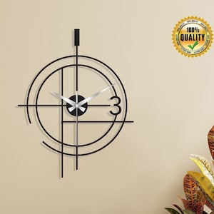 Modern Black Metal Wall Clock, Oversized Unique Clocks for Wall, Geometric Wall Art, Housewarming Gift