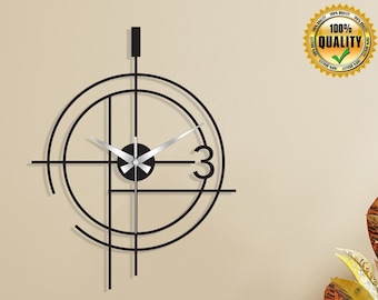 Modern Black Metal Wall Clock, Oversized Unique Clocks for Wall, Geometric Wall Art, Housewarming Gift