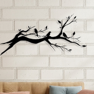 Black Bird Metal Wall Art, Birds on Branch Wall Decor, Unique Modern Design for Housewarming Gift