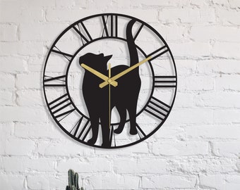 Modern Wall Clock, Metal Wall Clock, Large Wall Clock, Minimalist Wall Clock, Silent Wall Clock, Cat Wall Clock, Wedding Gift, Home Gift