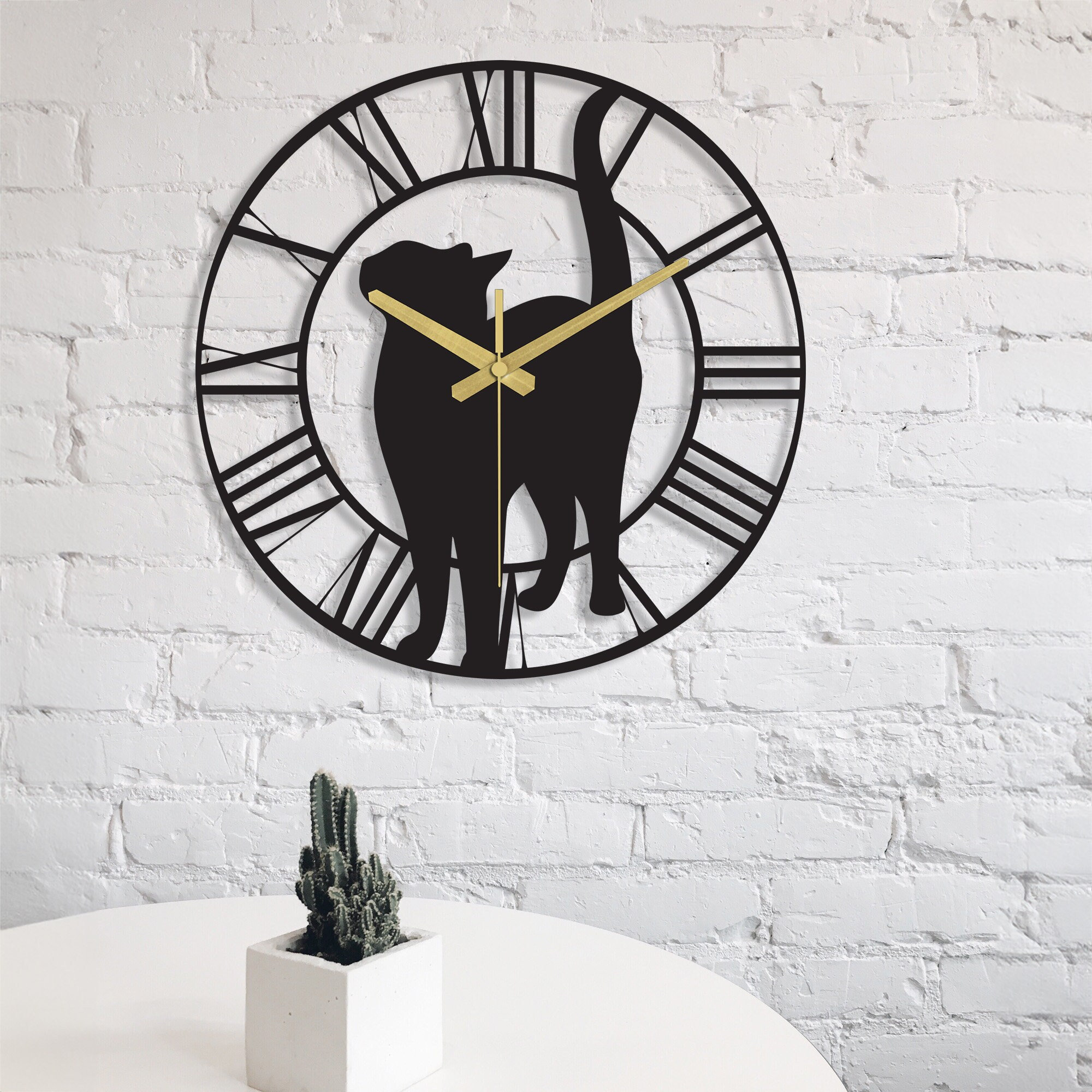 Modern Metal Wall Clock, Oversized Unique Cat Clocks for Wall, Animal Decor and Cat Lover Gift