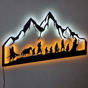 Vintage The Lord of the Rings led-lichtmetalen wandbord voor decor filmkamer, unieke Lotr-muurkunst, handgemaakte led-singage, cadeau voor hem