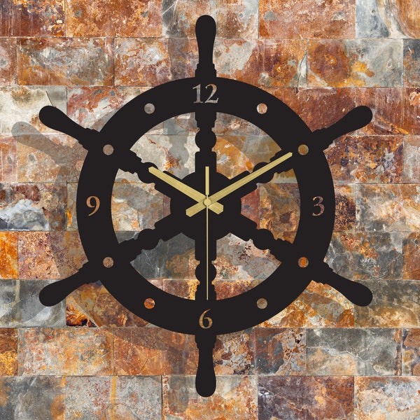 Rustic Ship Steering Metal Wall Clock - Industrial Farmhouse Style, Unique Wall Clock, Oversized Wall Clock, Laser Cut Clock