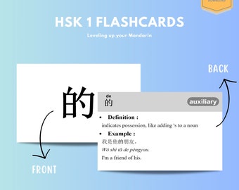 HSK 1 Flashcards-bundel met werkbladen, Chinese leerset, studiehulpmiddelen voor beginners - 150 kaarten - Direct downloaden