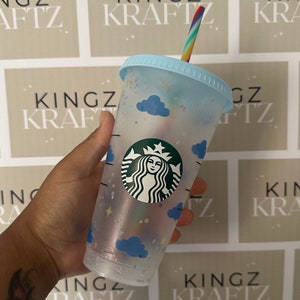 TAZZA FREDDA STARBUCKS / Design a forma di nuvola / Cambia colore / Coriandoli / Riutilizzabile / 24 once / Tumbler Starbucks / Caffè freddo / Regalo per gli amanti del caffè
