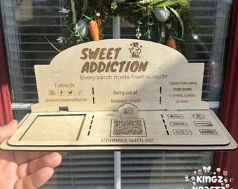 Custom QR Code Business Stand | Payment Stand for Card Reader | Social Media Sign | Wooden Small Business Display | Market Stall Setup
