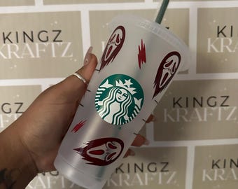 Copo térmico Starbucks Spooky Ghost Face | Copo térmico de terror para o Halloween (710ml)