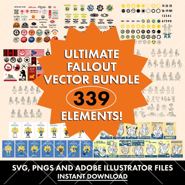 Fallout Game Series Ultimate Vector Bundle Digital Download Designs | Outline files - SVG, PNGs and Adobe Illustrator files | 339 Elements