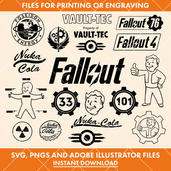 Fallout Series Digital Download Designs | Outline files - SVG, PNGs and Adobe Illustrator files | Vault-Tec | Fallout Game Logo | Nuka-Cola