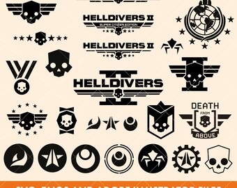 Helldivers digitale downloadontwerpen | Overzichtsbestanden - SVG-, PNG- en Adobe Illustrator-bestanden | Helldivers 2 spelbundel | Logo vectorbestanden