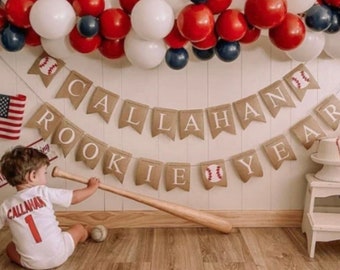 ROOKIE of the Year BANNER with personalized Name - Baseball First BIRTHDAY, Cake Smash Prop - Baseball theme bunting