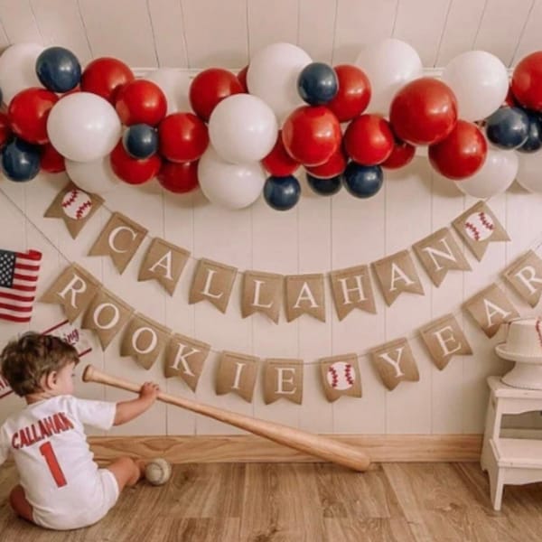 ROOKIE of the Year BANNER with personalized Name - Baseball First BIRTHDAY, Cake Smash Prop - Baseball theme bunting