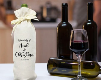 WEDDING Personalized WINE BAGS - set of 6 pcs  - Custom Drawstring Bottle Bag for wedding favor gift in canvas cotton