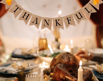 THANKFUL Banner for THANKSGIVING - Turkey Feast - Give Thanks Banner - Autumn Fall Decor - Family Gathering Decoration