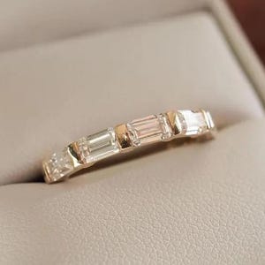 2 CT Baguette Cut Moissanite Wedding Band 14K Yellow Gold Stacking Ring Baguette Cut Half Eternity Engagement Band, Anniversary Ring for Her
