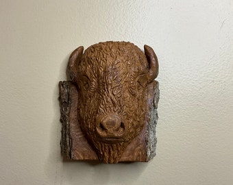 Buffalo Head Wood Carving