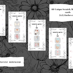 Jeu de cartes à gratter, assortir et gagner sur le thème du mariage - 60 cartes avec 5 jeux gagnants - téléchargement numérique instantané