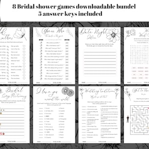 Elegant Floral Bridal Shower Games Bundle - 8 Printable Games, Instant Downloadable PDF