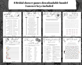 Elegant Floral Bridal Shower Games Bundle - 8 Printable Games, Instant Downloadable PDF