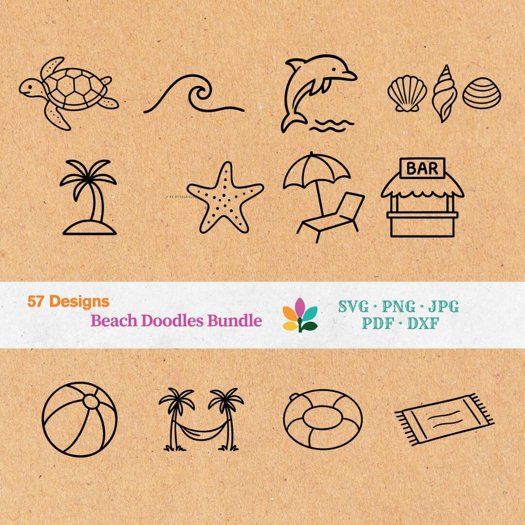 Beach Doodles SVG Bundle – 57 Summer Line Art Clipart for Cricut ...
