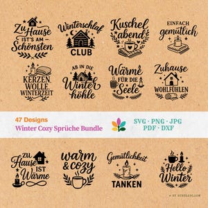 Winter Cozy SVG Bundle - 47 winter-themed plotter files, laser files, Hygge SVG, Winter Wonderland DXF, German sayings, instant download