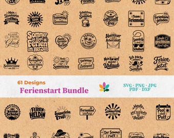 Ferienbeginn SVG Bundle - Plotterdateien & Laserdateien, Deutsche Sommer-Sprüche, Urlaub DXF, Ferien Designs | Sofort-Download
