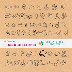 Beach Doodles SVG Bundle – 57 Summer Line Art Clipart for Cricut & Laser, Ocean Icons, Sea Elements, Laserfile Plotterfile, Instant Download