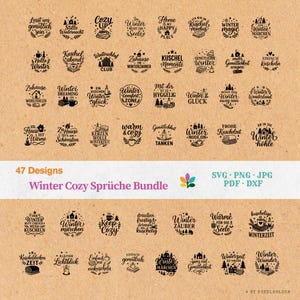 Winter Cozy SVG Bundle - 47 winterliche Plotterdateien Laserdateien, Hygge SVG, Winterwonderland DXF, Deutsche Sprüche, Sofort-Download