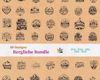 Bergliebe SVG Bundle - Plotterdatei Laserdatei, Deutsche Sprüche, Berge DXF, Wander Geschenk, Bergliebe Design, Wandern | Sofort-Download