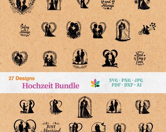 Wedding SVG Bundle - Wedding Icons, Plotter & Laser Files, Cricut, Groom & Bride Vector, Marriage DXF | Instant Download