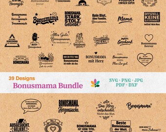 Bonusmama SVG Bundle - Plotterdateien & Laserdateien zu Muttertag, Deutsche Sprüche, Bonus-Mama DXF, Geschenkideen | Sofort-Download