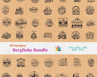 Bergliebe SVG Bundle - Plotterdateien & Laserdateien, Deutsche Bergliebe Sprüche, Wandern DXF, Alpen Outdoor Designs | Sofort-Download