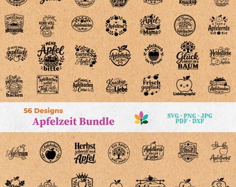 Apfelzeit SVG Bundle - Plotterdatei & Laserdatei, Deutsche Apfel-Sprüche, Apfelernte DXF, Apfel Designs, Herbst Deko | Sofort-Download
