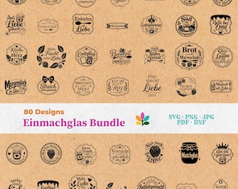 Einkochen SVG Bundle - Plotterdatei & Laserdatei, Deutsche Sprüche, Einmachglas DXF, Hausgemacht Designs, Geschenkidee DIY | Sofort-Download