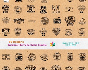 Kirschenzeit SVG Bundle - Plotterdatei Laserdatei, Deutsche Kirsch Sprüche, Kirschen DXF, Retro Designs, Sommer Geschenk | Kirschenliebe