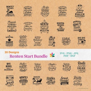 Deutsche Plotterdatei Rente, Rentner Sprüche, Geschenk zur Rente, Rente-Start Cricut Bundle, 28 deutsche Plotter-Dateien zum Ruhestand