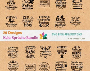 Kekse Sprüche Bundle SVG - 29 Plotter-Dateien, Plotterdatei Plätzchen für Cricut, Plotterdatei Weihnachten Keksdose, Laserdatei DXF, deutsch
