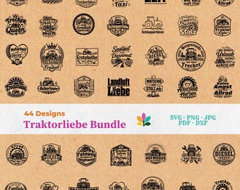 Traktorliebe SVG Bundle - Plotterdateien & Laserdateien, Deutsche Traktor Sprüche, Bauernhof DXF, Geschenk für Landwirt | Sofort-Download