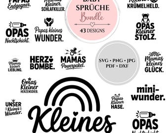 Baby SVG Bundle Deutsch, 43 Baby Sprüche Plotterdatei, Babybody SVG DXF png, Geburt Geschenk, Cricut Silhouette