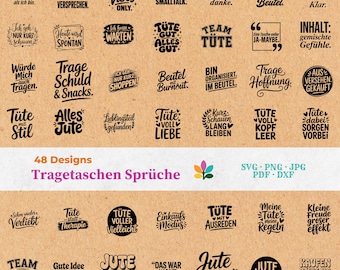 Tragetaschen SVG Bundle - Plotterdatei & Laserdatei, Deutsche Sprüche, Jutebeutel DXF, Taschen Sprüche, Öko Sprüche | Sofort-Download