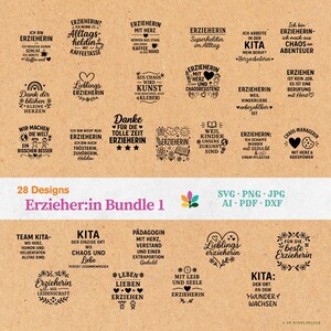Erzieher-in Sprüche SVG & PNG – 28 Plotter-Dateien für Geschenke, Tassen, DIY und Kita – Erzieherinnen Design Bundle - Kindergarten Abschied